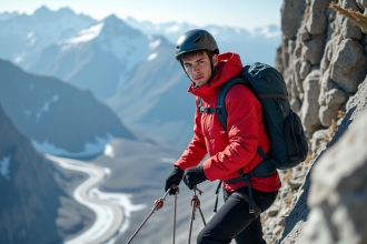 Jeune alpiniste en ascension sur une montagne escarpée