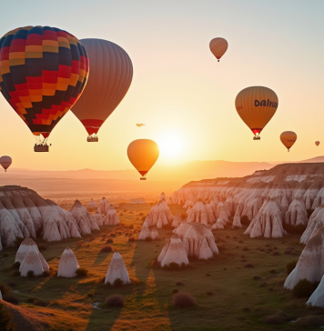 Visiter la Cappadoce : conseils pour un voyage réussi en Turquie Montgolfières colorées survolant les formations rocheuses de Cappadoce au lever du soleil