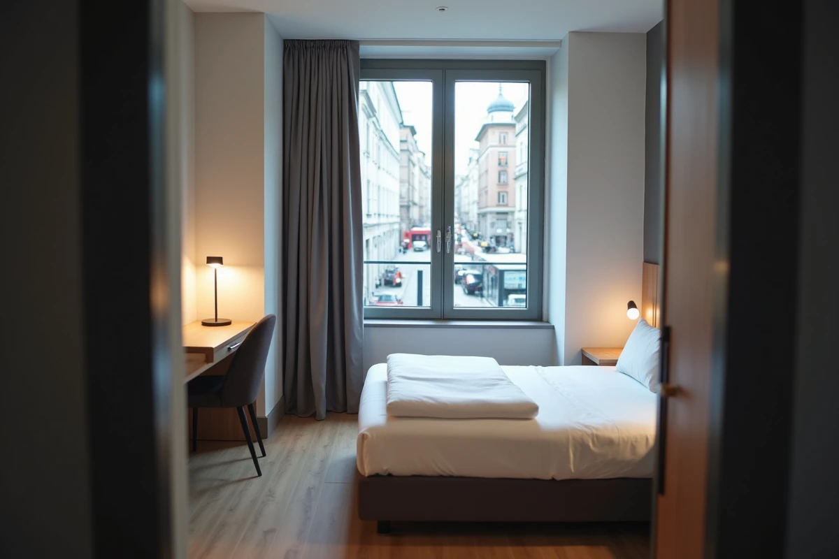Chambre fonctionnelle et propre d'un hôtel économique proche de la gare de Strasbourg