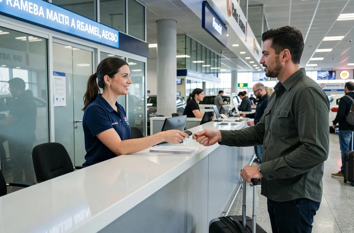 Remise des clés au comptoir d'une agence de location de voitures à l'aéroport de Palerme