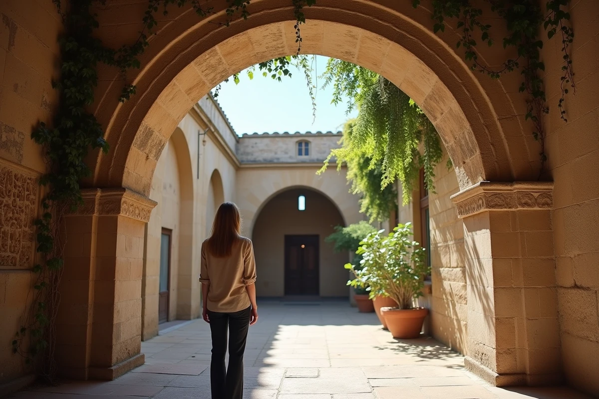 Femme observant les détails architecturaux normands-arabes dans la cour intérieure du Palais des Normands à Palerme