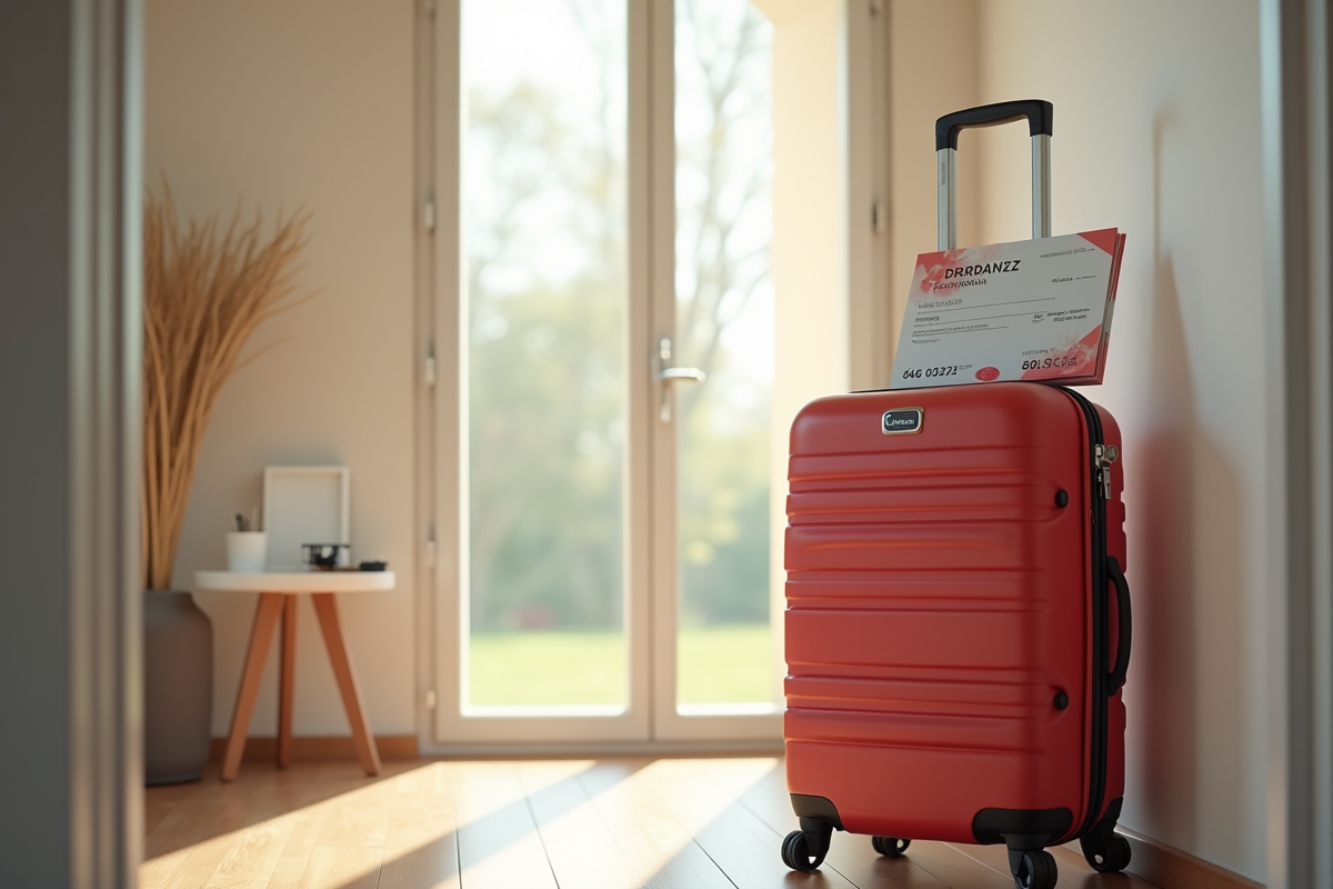Entrée moderne d Airbnb avec valise et clés visibles