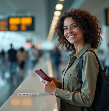 Temps de trajet pour se rendre à l’île de la Réunion : tout savoir en avion, bateau ou autre transport Femme voyageuse à l'aéroport avec passeport et billet
