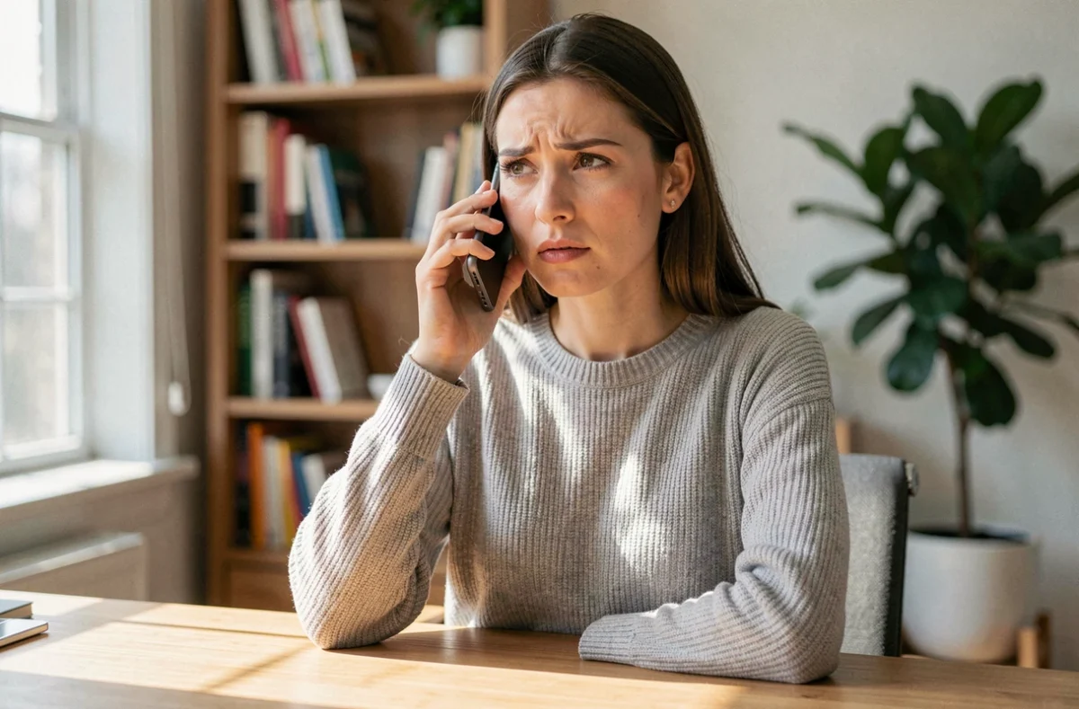 Femme passant un appel au service client BlaBlaCar depuis son bureau à domicile