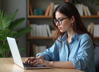 Obtenir le permis international en ligne : démarches et procédure à suivre Jeune femme au bureau en ligne avec ordinateur portable