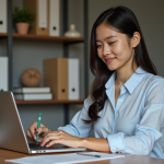 Jeune femme remplissant un formulaire de visa à domicile