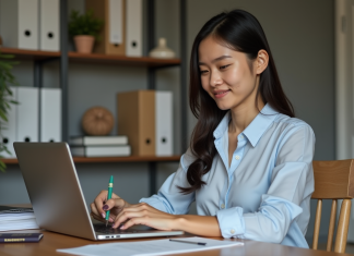 Obtenir facilement le numéro DS 160 : documents, démarches et conseils pratiques Jeune femme remplissant un formulaire de visa à domicile