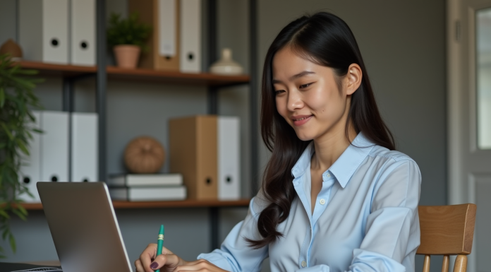 Jeune femme remplissant un formulaire de visa à domicile