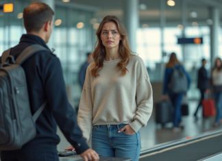 Articles interdits en cabine : évitez les deux erreurs à ne pas commettre ! Jeune femme anxieuse à la sécurité de l'aéroport