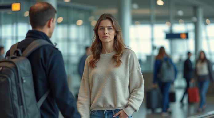 Articles interdits en cabine : évitez les deux erreurs à ne pas commettre ! Jeune femme anxieuse à la sécurité de l'aéroport