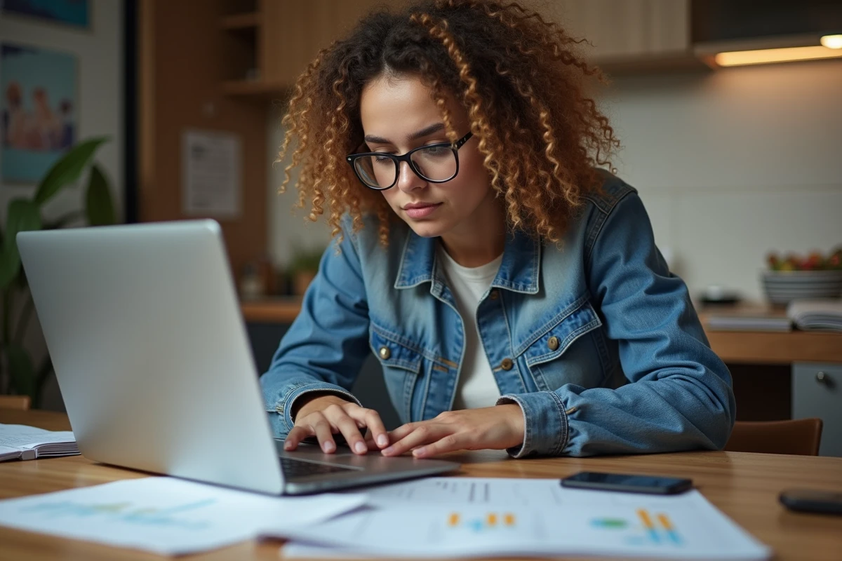 Femme étudiante examinant ses reçus Navigo à la maison