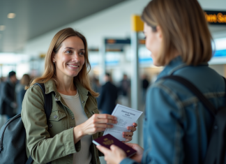 Femme avec permis de conduire à l'aéroport