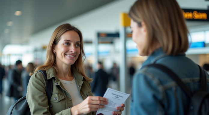 Femme avec permis de conduire à l'aéroport