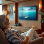 Femme détendue regardant un documentaire à bord d'une croisière