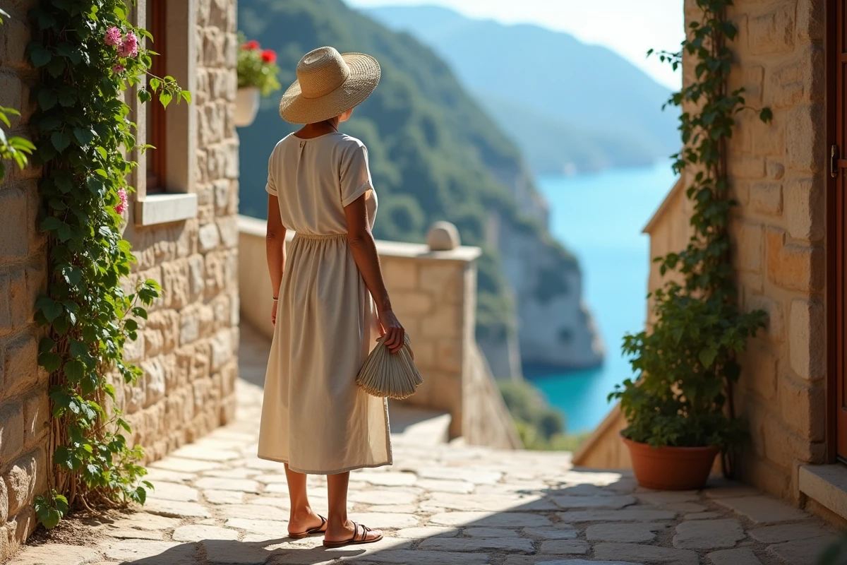 Femme âgée admirant la vue sur la mer depuis Eze