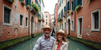 Durée de la balade en gondole vénitienne : tout ce qu’il faut savoir Gondolier vénitien avec couple en balade en gondole