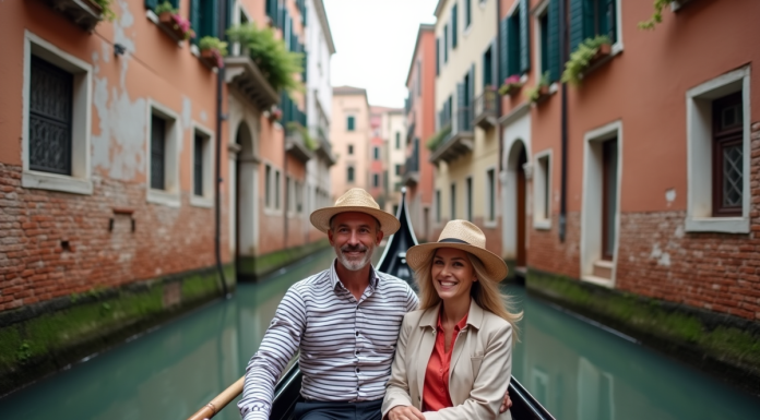Durée de la balade en gondole vénitienne : tout ce qu’il faut savoir Gondolier vénitien avec couple en balade en gondole