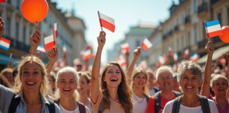 Événements majeurs 2025 : quelles festivités se préparent ? Groupe divers d'adultes souriants avec drapeaux du monde entier