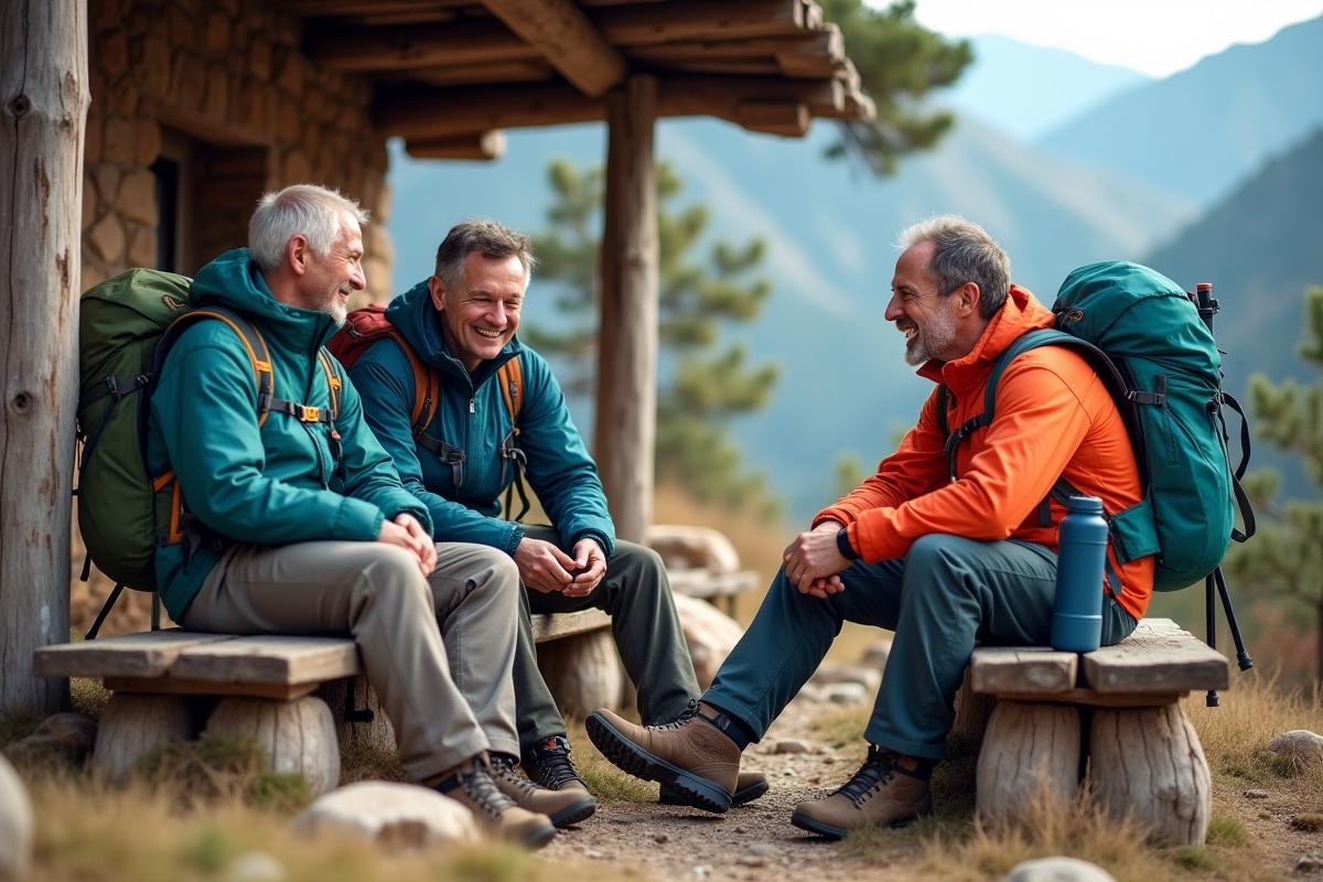Groupe de randonneurs au refuge sur le GR20 en montagne