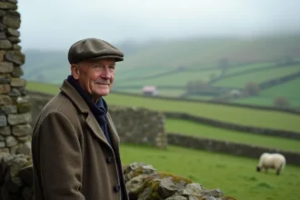 Homme britannique dans un paysage pastoral des Highlands