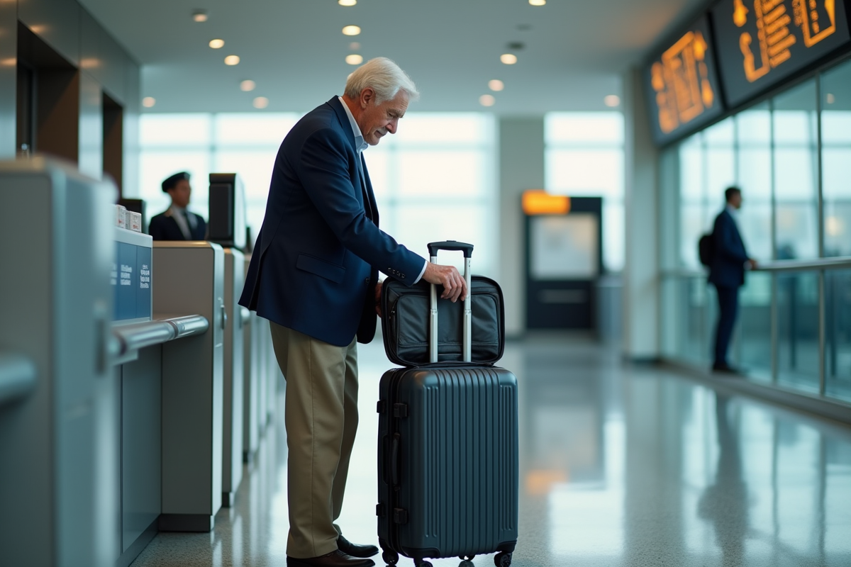 Homme vérifiant ses bagages à l
