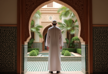 Signification du nom riad : origine et symbolique de ce mot marocain Homme marocain en djellaba dans un riad traditionnel