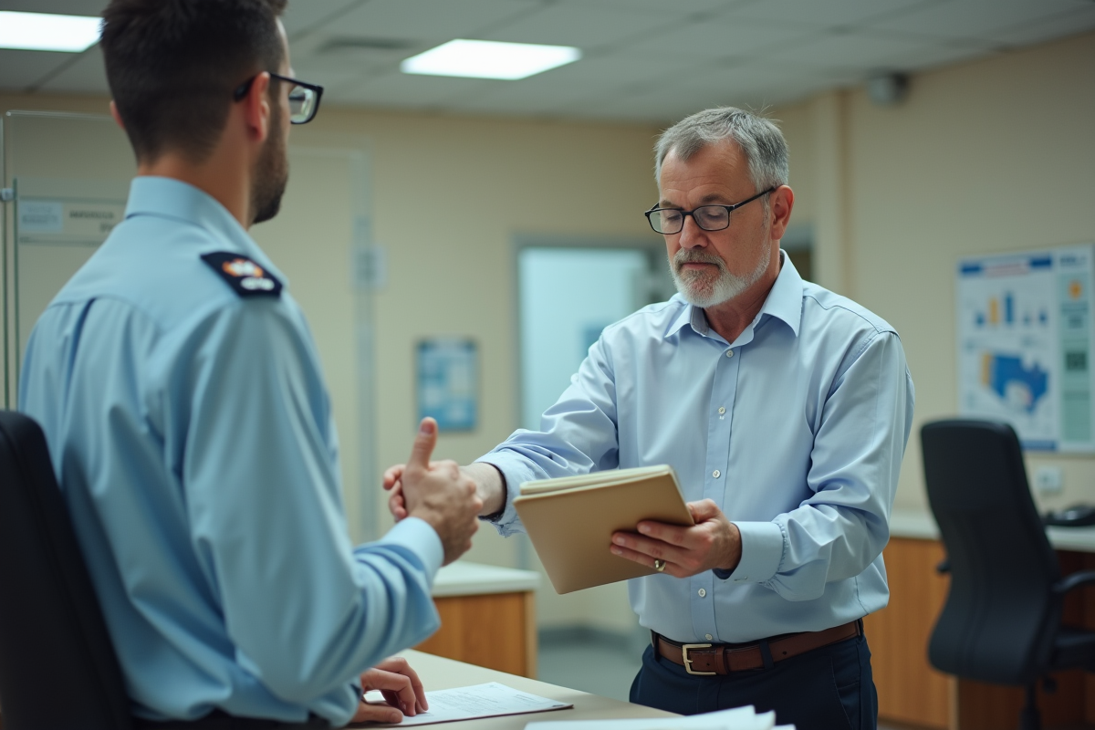 Homme remettant des documents d