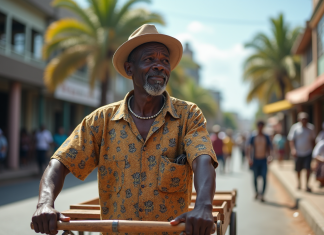 Homme zulu poussant un poussepousse dans Durban