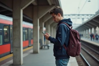Jeune étudiant dans le métro parisien vérifiant sa carte Navigo
