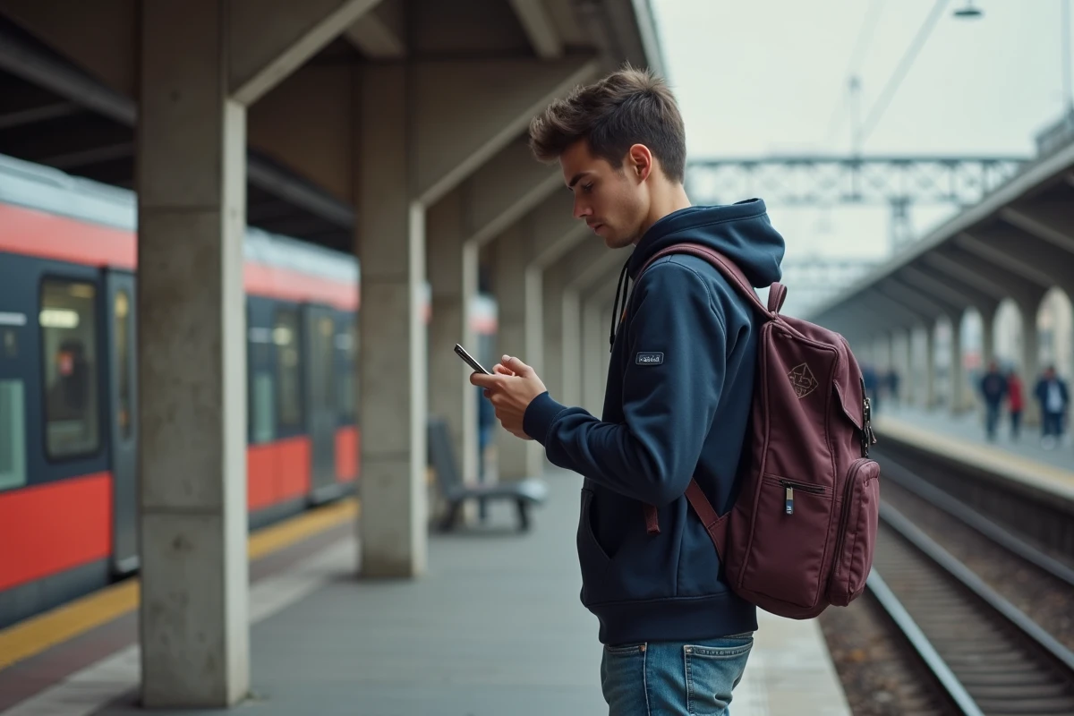 Jeune étudiant dans le métro parisien vérifiant sa carte Navigo