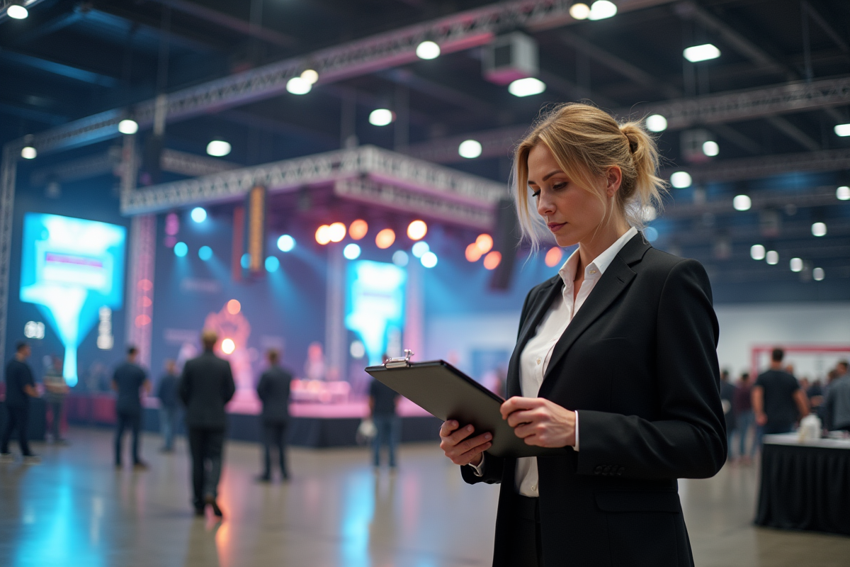 Femme organisatrice vérifiant un plan lors de la préparation d