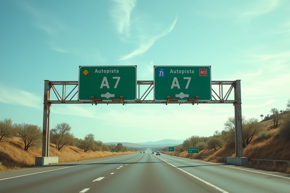 Panneau autoroutier vert Autopista en Espagne indiquant une autoroute à péage avec numéro de route