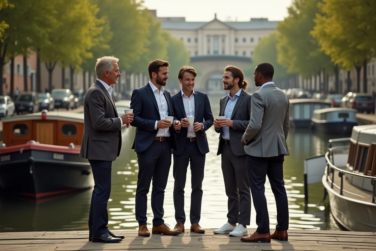 Pause café networking lors d'un séminaire professionnel sur une péniche amarrée à Toulouse avec vue sur la Garonne