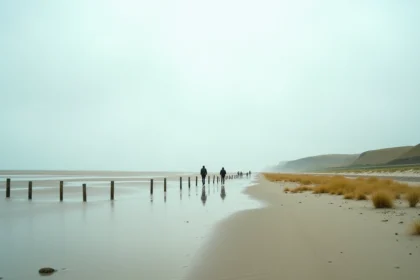 Vue panoramique de la plage des marais de Pennedepie avec vasières et herbes halophytes en 2026