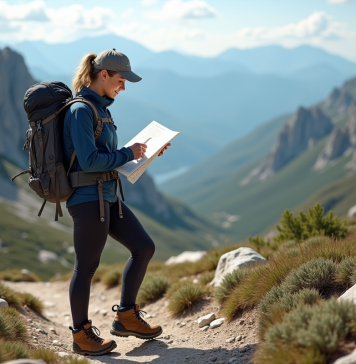 Femme en randonnée sur le GR20 en Corse avec carte