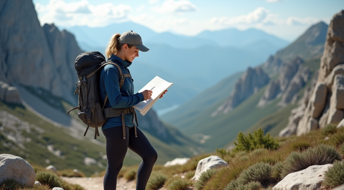 Niveau requis pour réussir le GR20 : découvrez nos conseils de préparation ! Femme en randonnée sur le GR20 en Corse avec carte