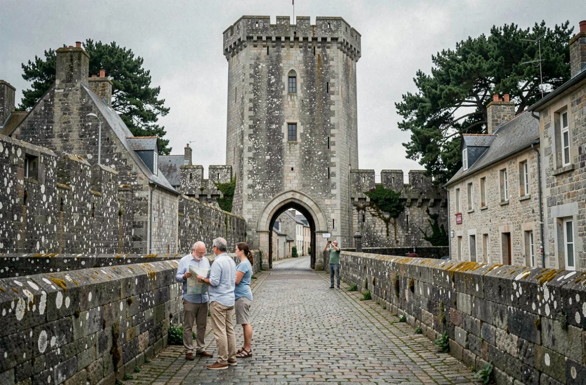 Remparts médiévaux de Guérande avec des touristes explorant la cité fortifiée en 2026