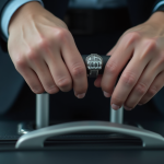 Mains manipulant un cadenas de valise en plein jour