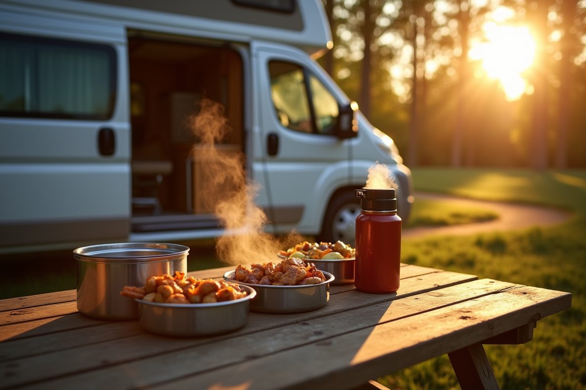 Repas chaud sur une table en bois près d