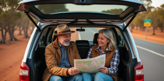 Légalité du camping en voiture en Australie : règles et conseils Couple voyageant en voiture en Australie avec carte