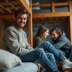 Meilleure option d’hébergement : auberge ou autre ? Jeune homme souriant dans une auberge de jeunesse conviviale